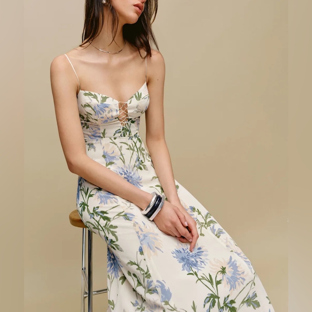 Reformation Emely Dress In Serenity, new without tags, never worn.
